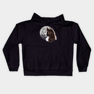 Brindle Border Collie with Night Sky Full Moon Kids Hoodie